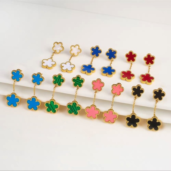 Alhambra White Gold Flower Stainless Steel Drop Earrings - Picture 6 of 7